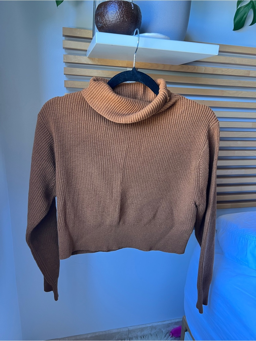 Aritzia Cropped Cowl Neck Sweater in Brown